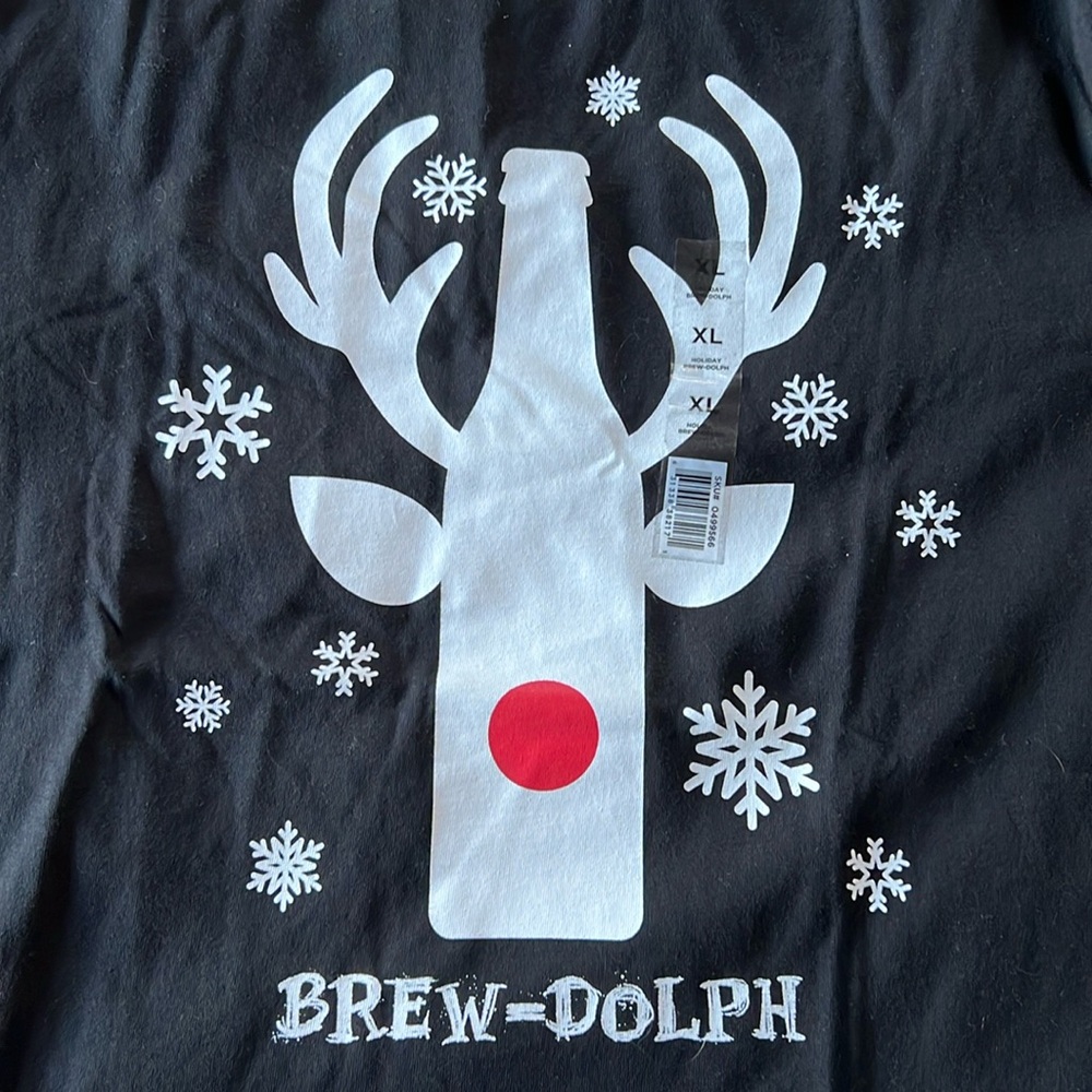 NWT Men’s “Brew-Dolph” Tshirt- XL - Black with White Print